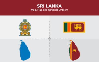 Sri Lanka karta, flagga och nationellt emblem - illustration