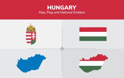 Ungern karta, flagga och nationella emblem - Illustration