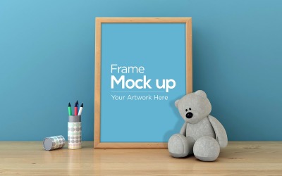Fotolijstontwerp voor kinderen met mockup voor teddybeerproducten