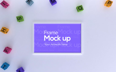 Kids Photo Frame Flat Lay Design with Alphabet Cubes product mockup