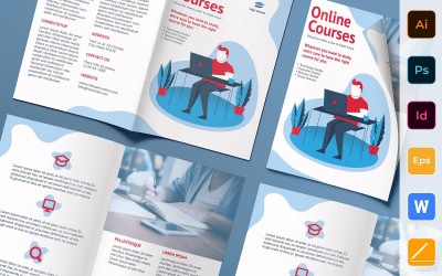 Brochura de Cursos Online Bifold - Modelo de Identidade Corporativa