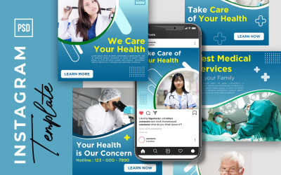 Instagram post és történet orvosi szolgáltatás sablon a közösségi médiához