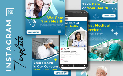 Plantilla de servicio médico de publicación e historia de Instagram para redes sociales