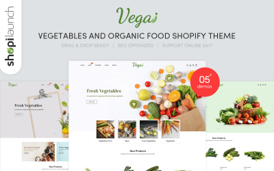 Reszponzív Vegai - Vegetables And Organic Food eCommerce Shopify sablon 146793