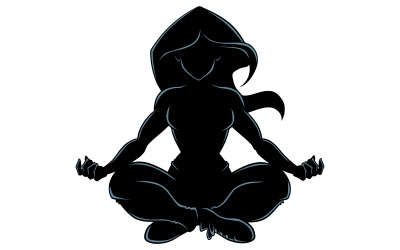 Méditer, femme, silhouette, -, illustration