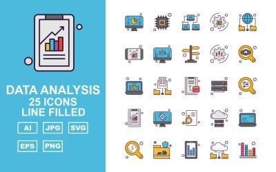 25 Premium-dataanalyslinje fylld ikonuppsättning