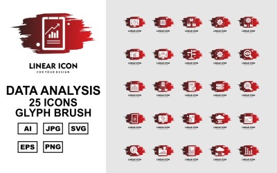 25 Premium gegevensanalyse Glyph Brush Icon Pack Set