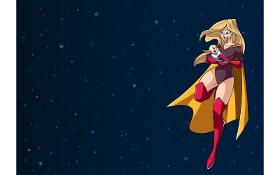 Super Mom with Baby in Space - Illustration