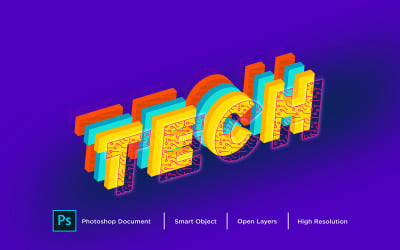 Tech Text Effect Design Photoshop Katman Stili Efekti - İllüstrasyon