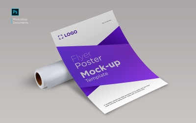 Curva di volantino con mockup di prodotto modello di progettazione mockup rotolo di carta