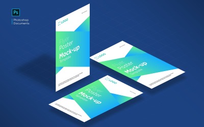 Flyer en poster isometrische mockup ontwerpsjabloon product mockup