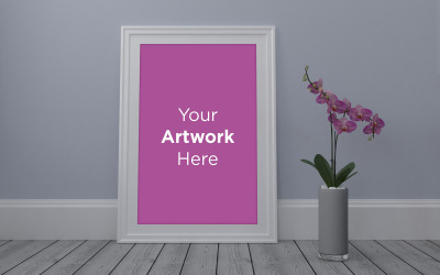 Blank photo frame mockup with flower on the floor product mockup
