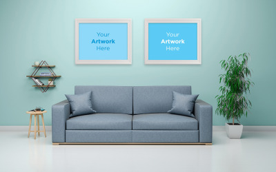 Due cornici vuote mockup design interni di un moderno prodotto per soggiorno mockup