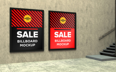 Maqueta de dos letreros verticales en maqueta de producto de centro comercial
