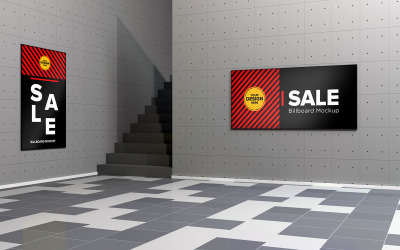 Mockup di poster cartellone vuoto sul muro nel mockup del prodotto scale di passaggio sotterraneo