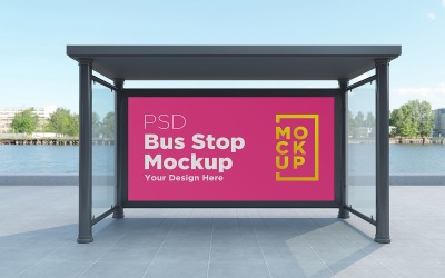 Maquete de produto de sinalização de anúncio de parada de ônibus municipal.
