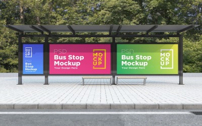 Przystanek autobusowy z makietą produktu z 3 tablicami reklamowymi