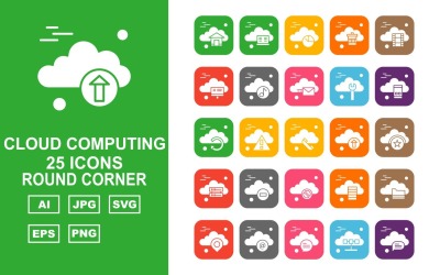25 Conjunto de ícones de canto redondo de computação em nuvem premium