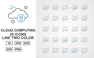 25 Conjunto de ícones de duas cores de linha de computação em nuvem Premium