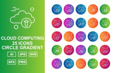 25 Conjunto de ícones de gradiente de círculo de computação em nuvem premium