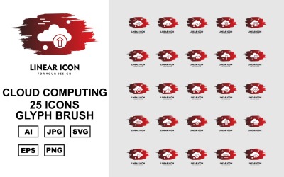 25 Conjunto de ícones de pincel de glifo de computação em nuvem premium