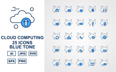 25 Conjunto de ícones de tom azul para computação em nuvem premium