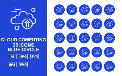 25 Premium Cloud Computing Blue Circle-Symbolsatz