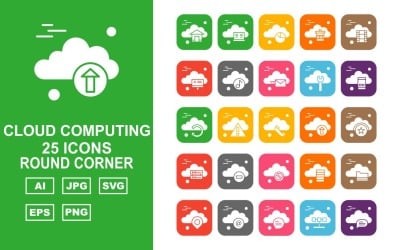 25 Prémium Cloud Computing kerek sarok ikonkészlet