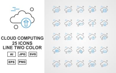25 Premium Cloud Computing lijn twee kleuren Icon Set