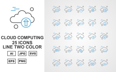 25 Prémium Cloud Computing vonal két színű ikon készlet