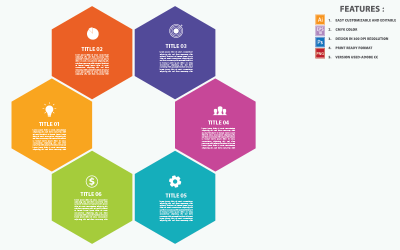 Elementos de infografía de diseño vectorial de hexágono de negocios