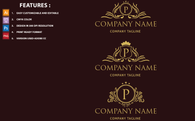 Golden lettera P vettore di lusso Design Logo modello