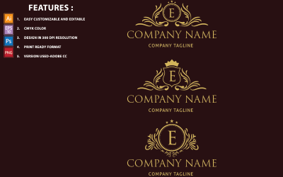 Plantilla de logotipo de diseño de vector de lujo de letra E de oro