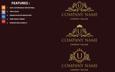Złote litery U luksusowe wektor wzór Logo szablon