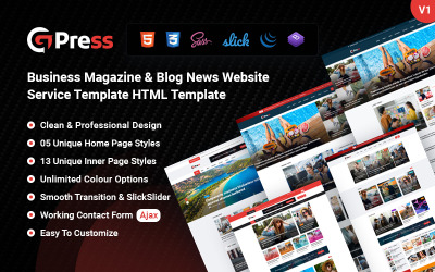 GPpress - News Business Magazine Zeitung & Blog Press Modello di sito Web HTML