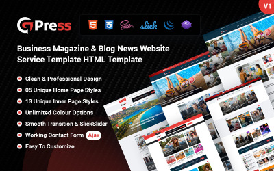 GPress - News Business Magazin Blog Presse Zeitung HTML Website Vorlage