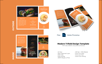 Modello PSD per brochure a tre ante ristorante pizzeria