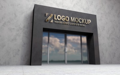Golden Steel Logo Mockup Store Schild Fassade Bauprodukt Mockup