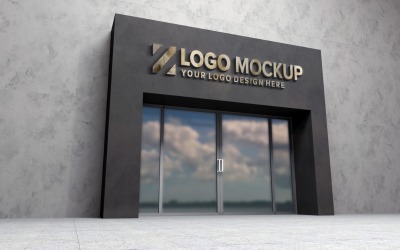 Golden Steel Logo Mockup Store Sign fasáda Maketa stavebního produktu