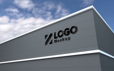 Logo Mockup Sign-gevel op het productmodel van het gebouw