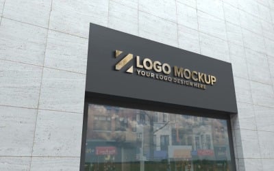 Maquete do logotipo dourado na fachada da placa da loja Maquete elegante do produto