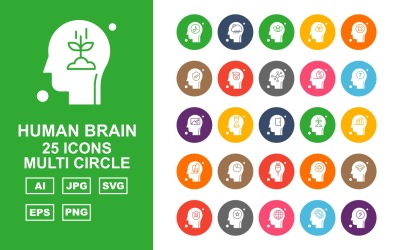 25 Conjunto de ícones de múltiplos círculos de cérebro humano premium