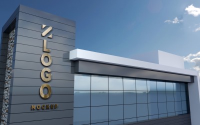 Golden Logo Mockup 3D Sign Grey Modello di prodotto per facciata di edificio