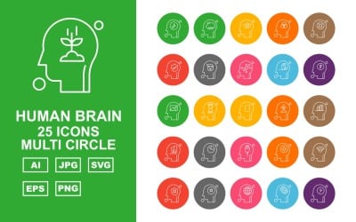 25 Premium Human Brain Multi Circle Icon Set