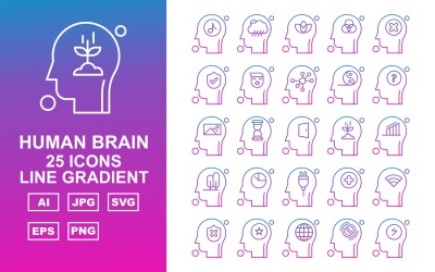 25 set di icone gradiente linea cervello umano premium