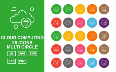 Zestaw ikon 25 Premium Cloud Computing Multi Circle