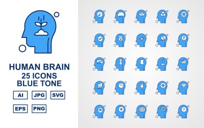 Zestaw ikon 25 Premium Human Brain Blue Tone Icon