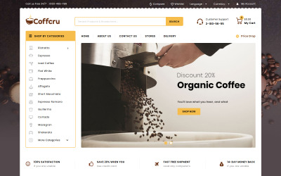 "Coffcru - Coffee and Drinks Store" - адаптивний PrestaShop шаблон №149431