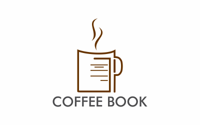Modelo de logotipo plano de livro de café