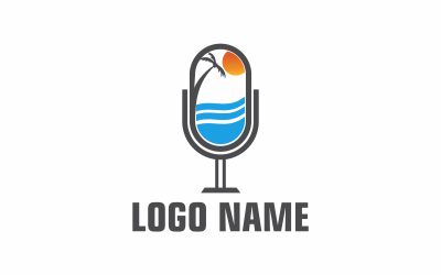 Modelo de logotipo de praia de linha de podcast